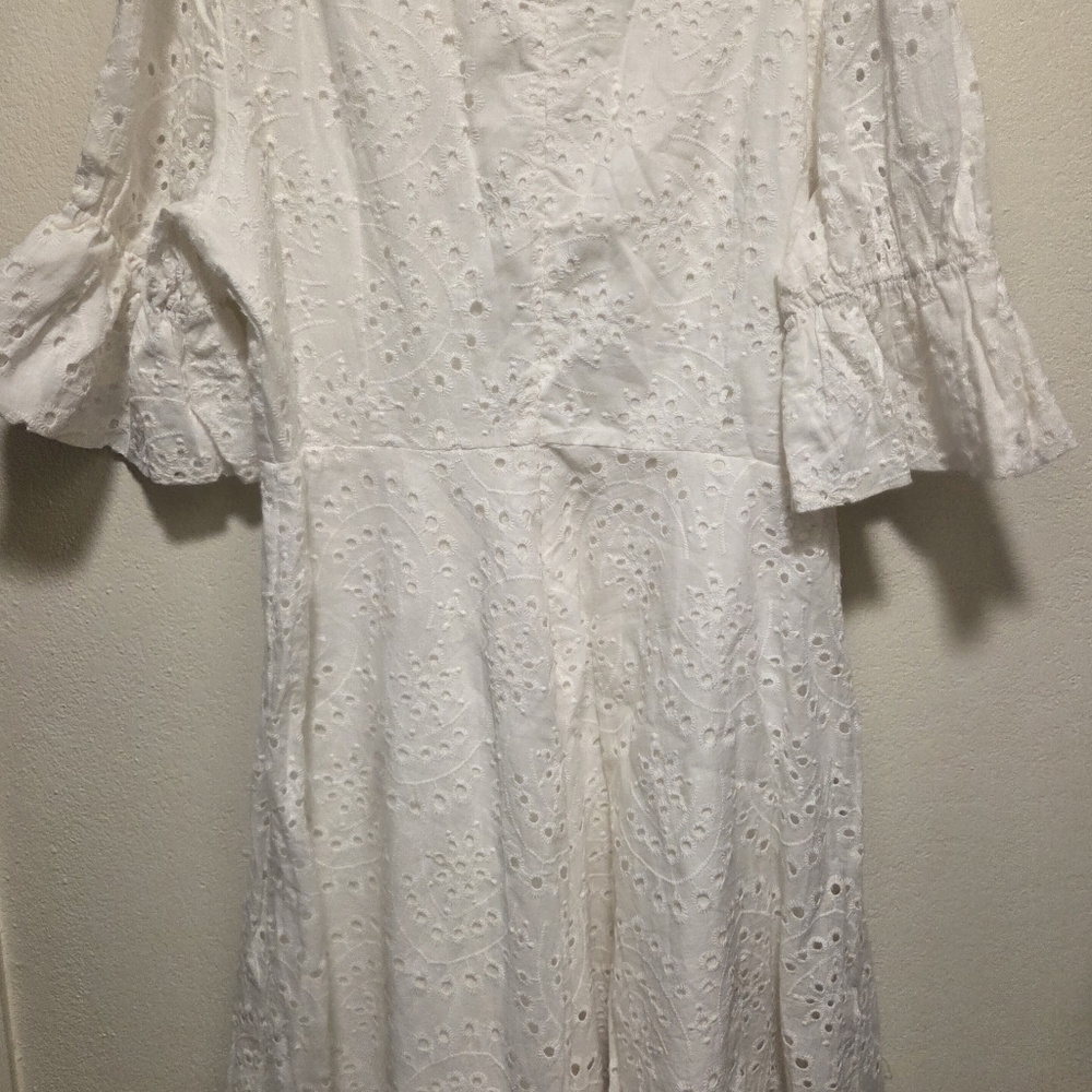 SHEIN White Long Sleeve Eyelet Dress - Picture 4 of 4